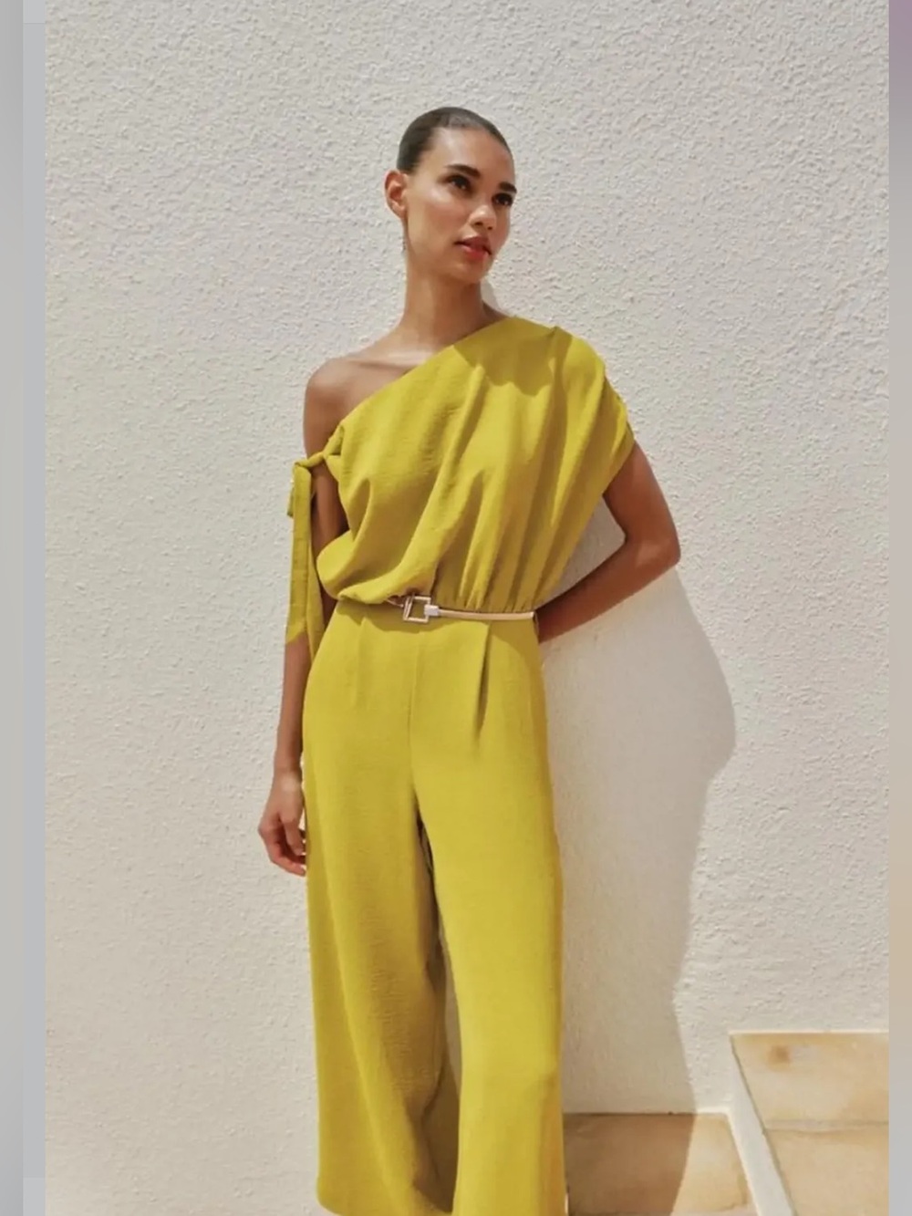 One-Shoulder Wide-Leg Jumpsuit in Mustard